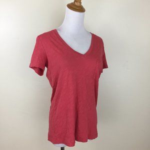 MADEWELL Red Short Sleeve V Neck One Pocket Basic Tee Shirt